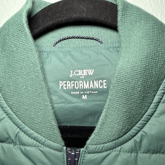 J.Crew Performance Vest Mens Medium Green Quilted Puffer Zip Pockets Lightweight - Picture 3 of 5